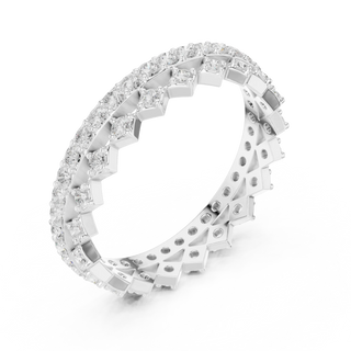 Three-quarter-view: Round Diamond Ring with Pave Setting in 14k White Gold - Lab Grown - Driona Jewels