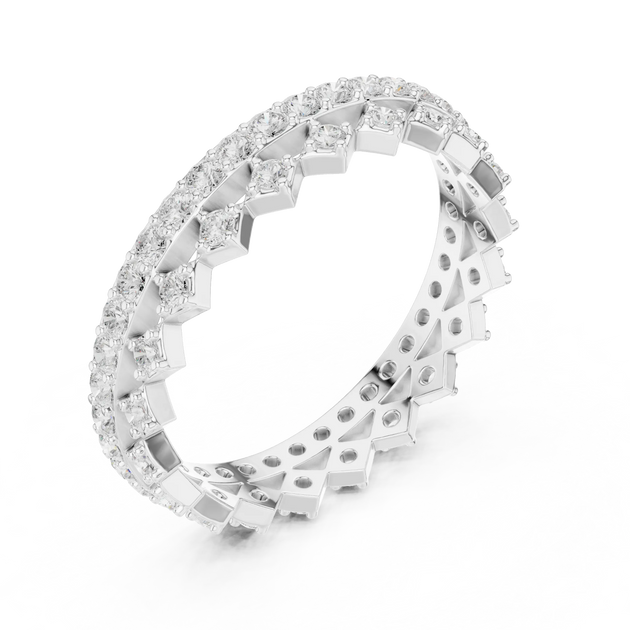 Three-quarter-view: Round Diamond Ring with Pave Setting in 14k White Gold - Lab Grown - Driona Jewels