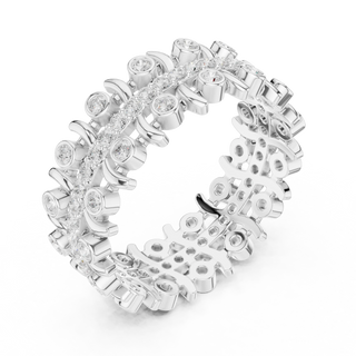 Three-quarter-view: Round Diamond Ring with Pave Setting in 14k White Gold - Lab Grown - Driona Jewels
