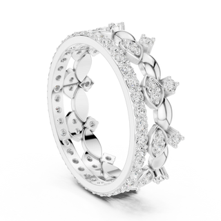 Three-quarter-view: Round Diamond Ring with Pave Setting in 14k White Gold - Lab Grown - Driona Jewels