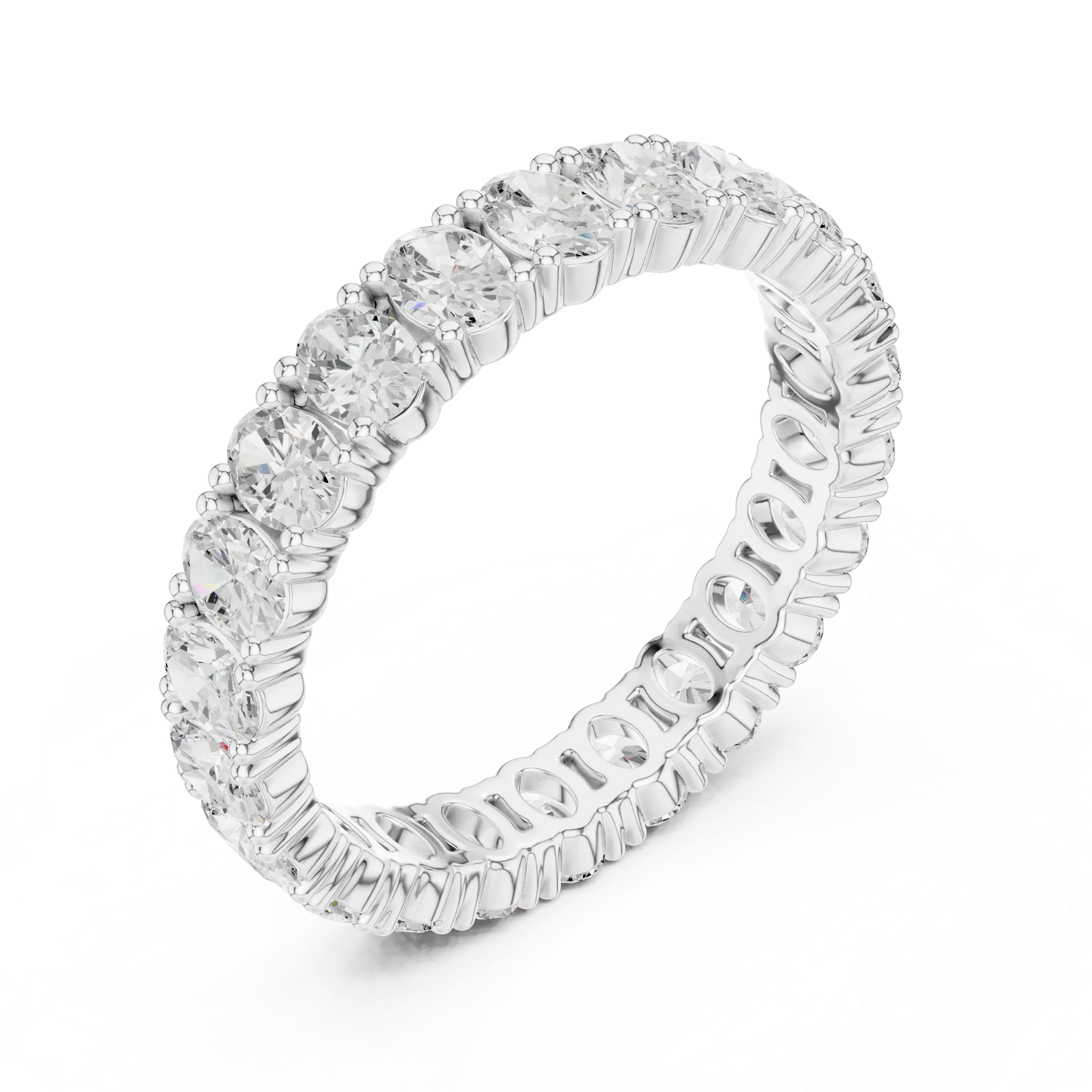 Three-quarter-view: Round Diamond Ring with Pave Setting in 14k White Gold - Lab Grown - Driona Jewels