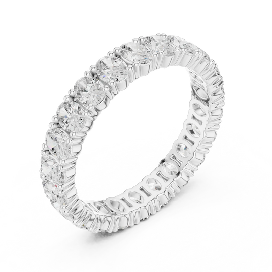 Three-quarter-view: Round Diamond Ring with Pave Setting in 14k White Gold - Lab Grown - Driona Jewels