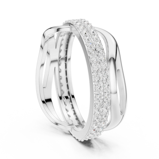 Three-quarter-view: Round Diamond Ring with Pave Setting in 14k White Gold - Lab Grown - Driona Jewels