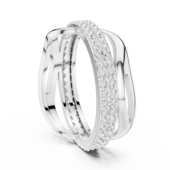 Three-quarter-view: Round Diamond Ring with Pave Setting in 14k White Gold - Lab Grown - Driona Jewels