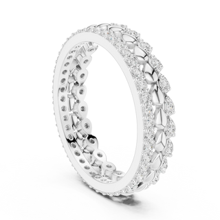 Three-quarter-view: Round Diamond Ring with Pave Setting in 14k White Gold - Lab Grown - Driona Jewels