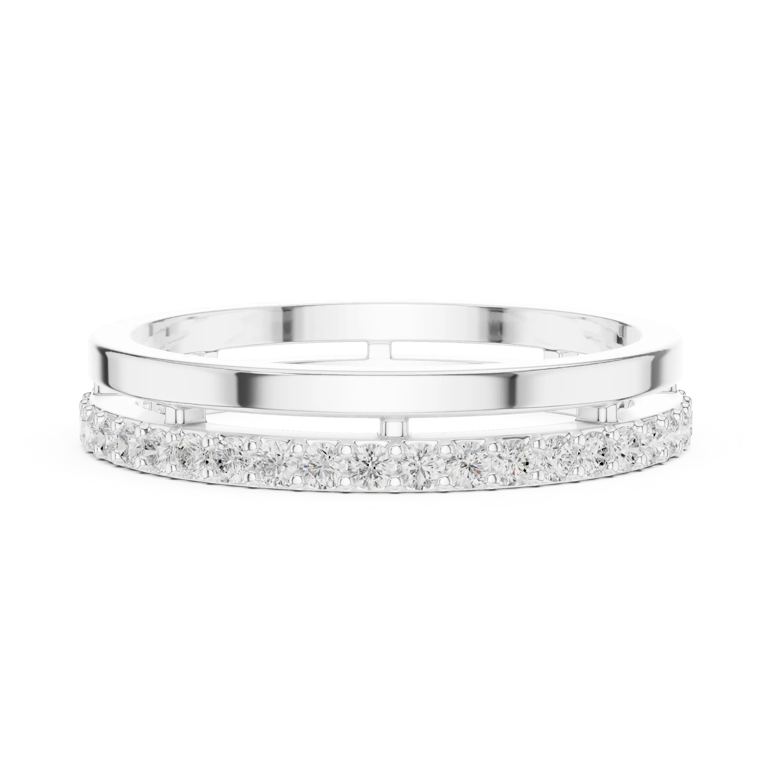 Top View: Round Diamond Ring with Pave Setting in 14k White Gold - Lab Grown - Driona Jewels