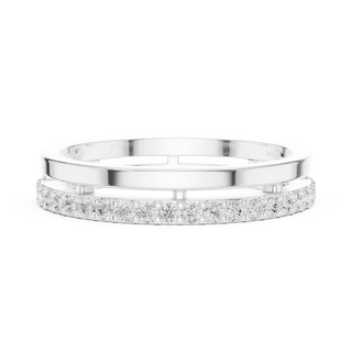 Top View: Round Diamond Ring with Pave Setting in 14k White Gold - Lab Grown - Driona Jewels