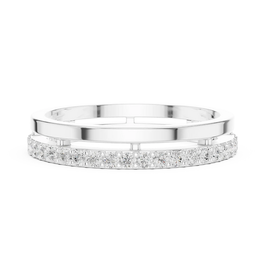 Top View: Round Diamond Ring with Pave Setting in 14k White Gold - Lab Grown - Driona Jewels