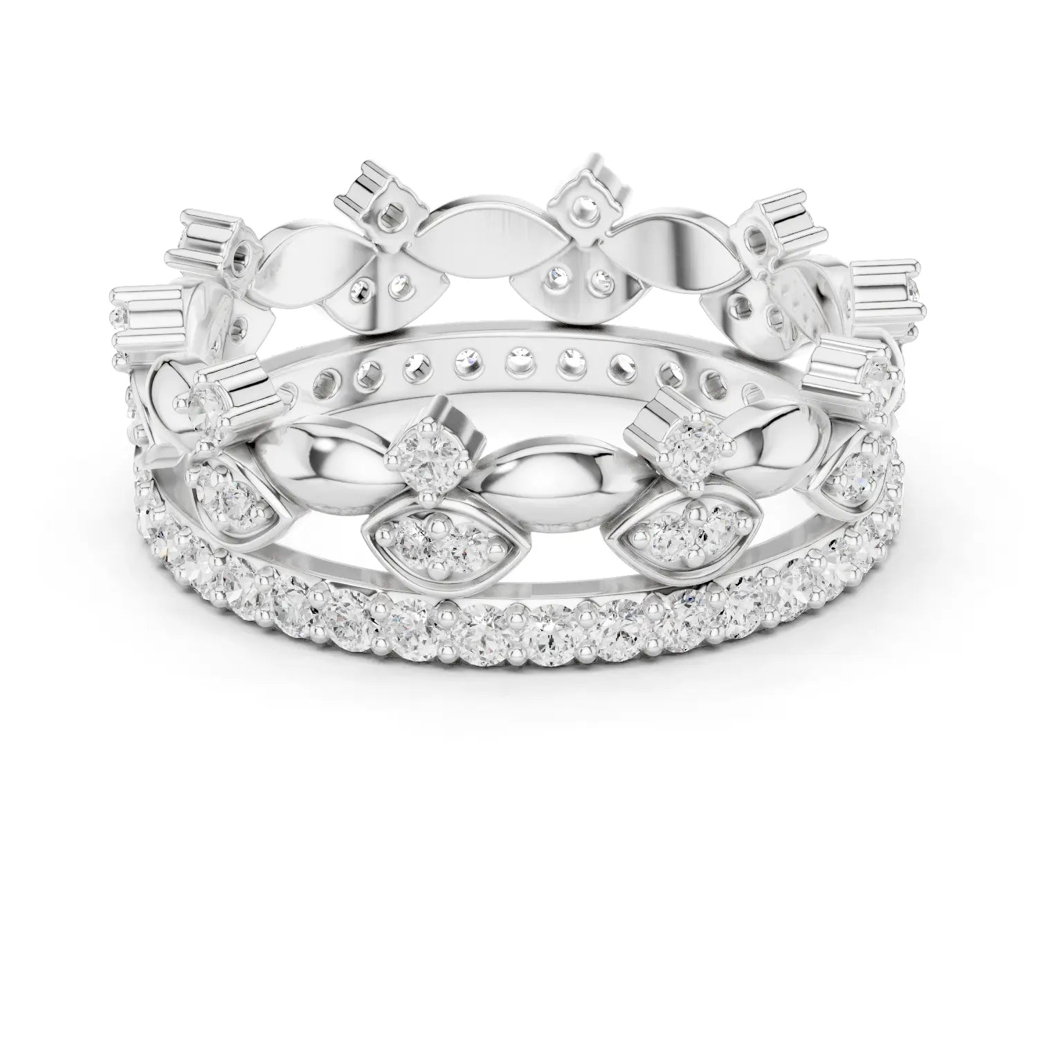 Top View: Round Diamond Ring with Pave Setting in 14k White Gold - Lab Grown - Driona Jewels