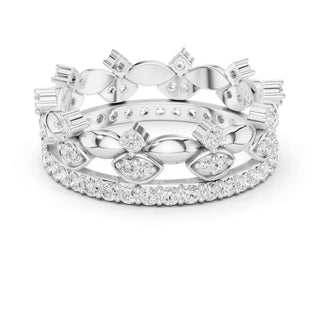 Top View: Round Diamond Ring with Pave Setting in 14k White Gold - Lab Grown - Driona Jewels