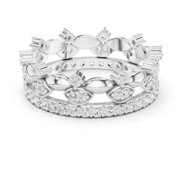 Top View: Round Diamond Ring with Pave Setting in 14k White Gold - Lab Grown - Driona Jewels