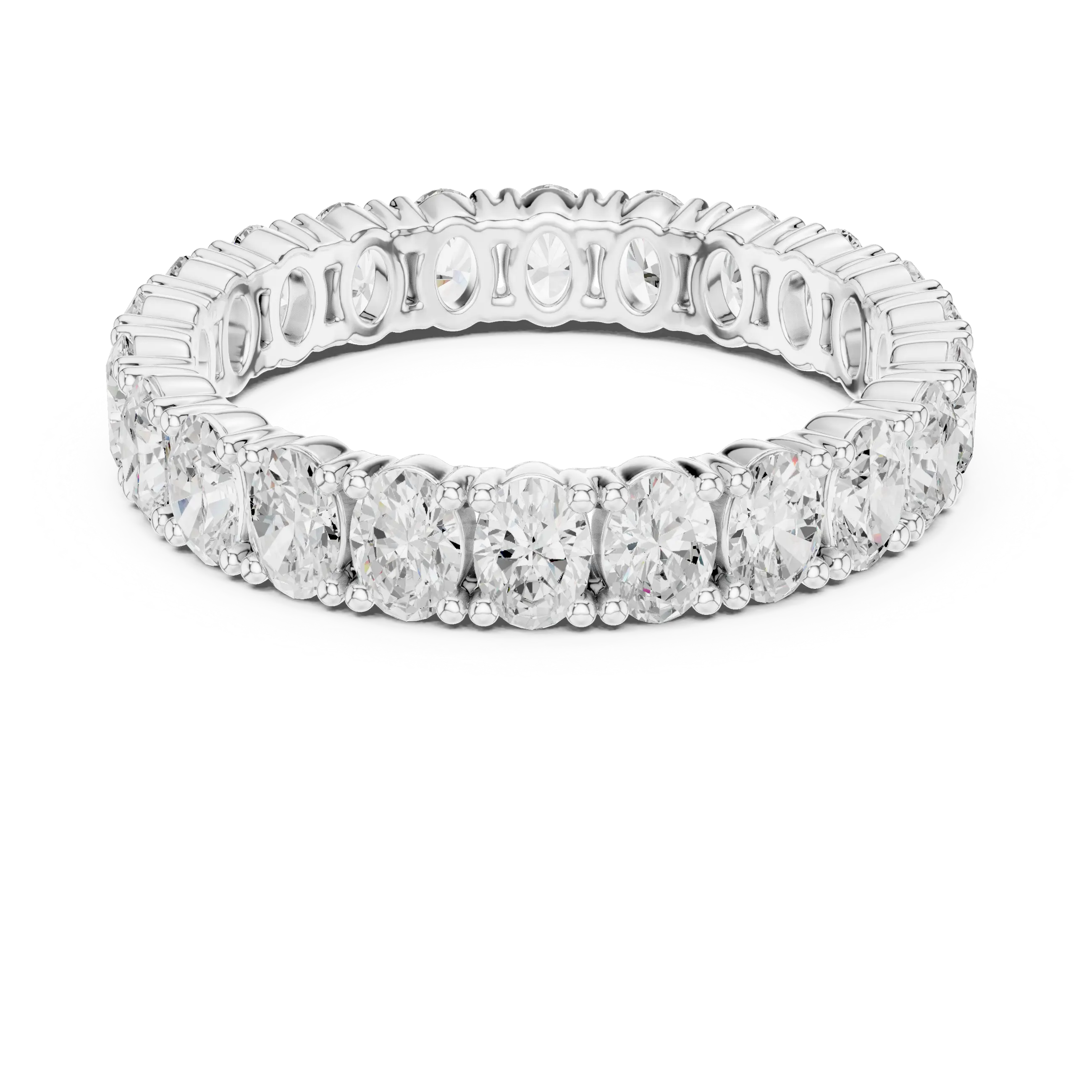 Top View: Round Diamond Eternity Band with Pave Setting in 14k White Gold - Lab Grown - Driona Jewels