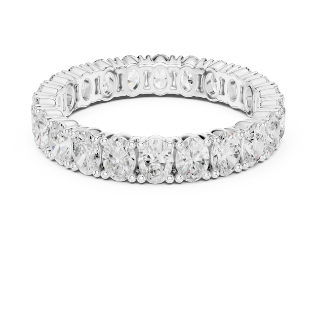 Top View: Round Diamond Eternity Band with Pave Setting in 14k White Gold - Lab Grown - Driona Jewels