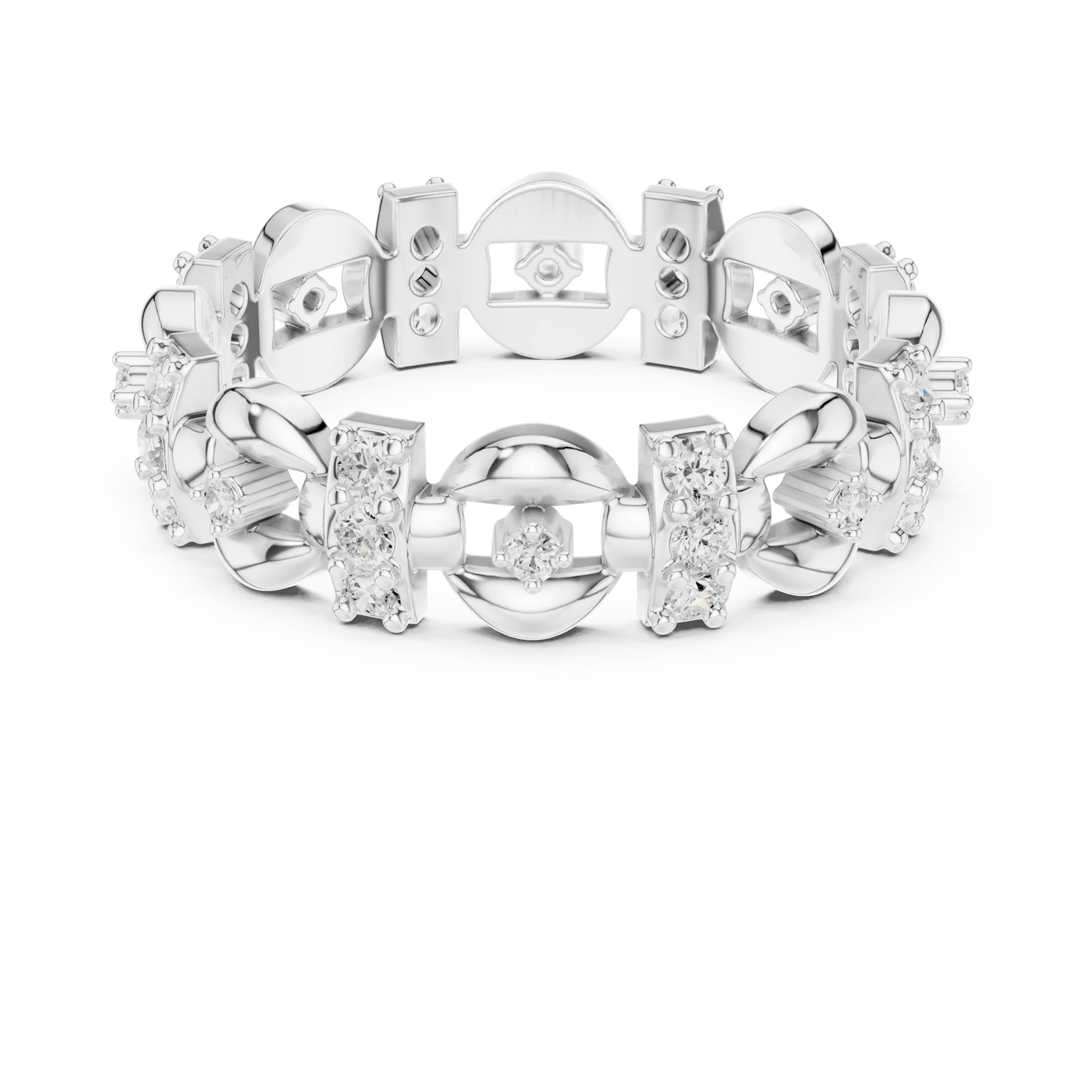 Top View: Round Diamond Ring with Pave Setting in 14k White Gold - Lab Grown - Driona Jewels