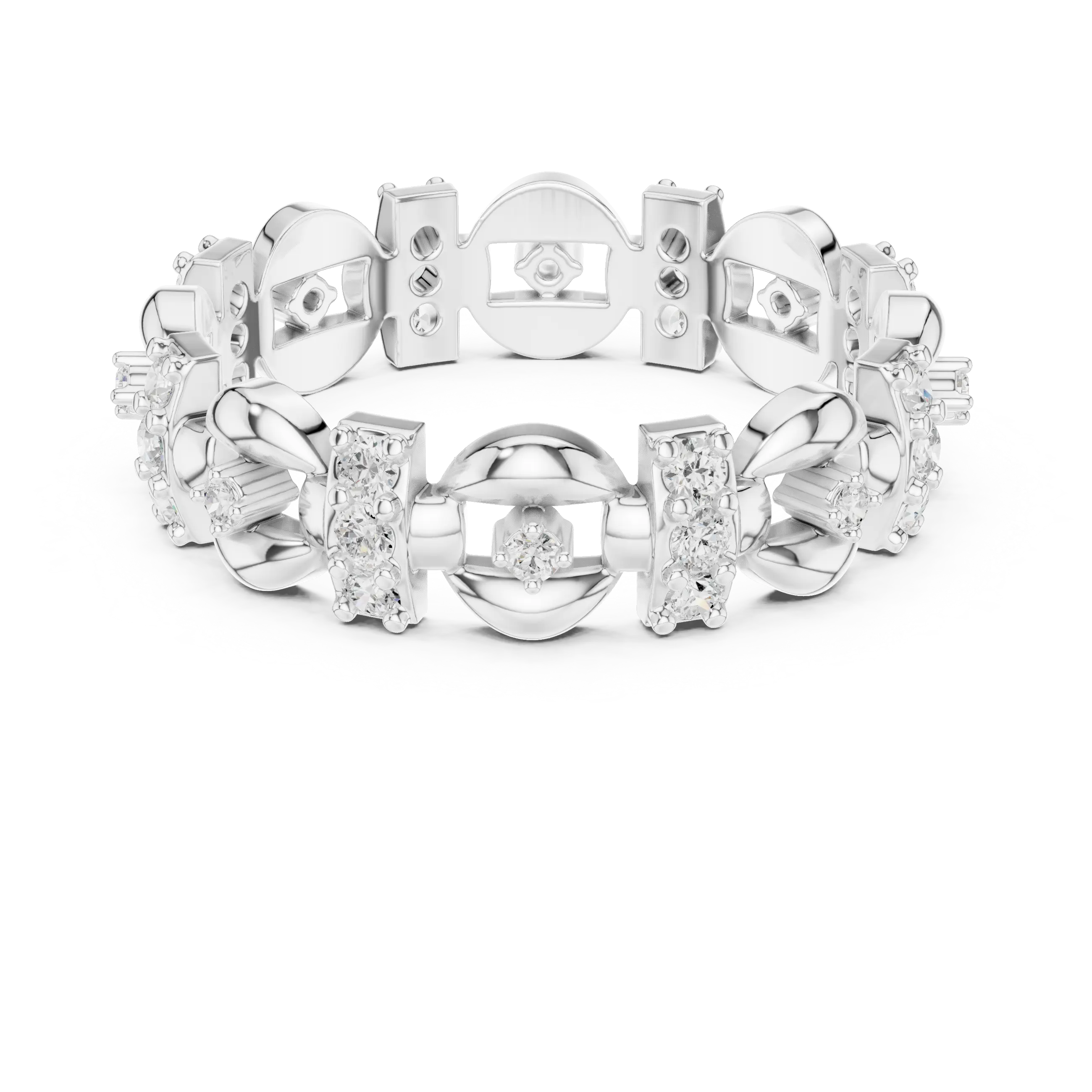 Top View: Round Diamond Ring with Pave Setting in 14k White Gold - Lab Grown - Driona Jewels