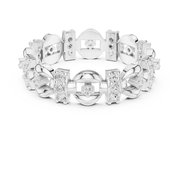 Top View: Round Diamond Ring with Pave Setting in 14k White Gold - Lab Grown - Driona Jewels