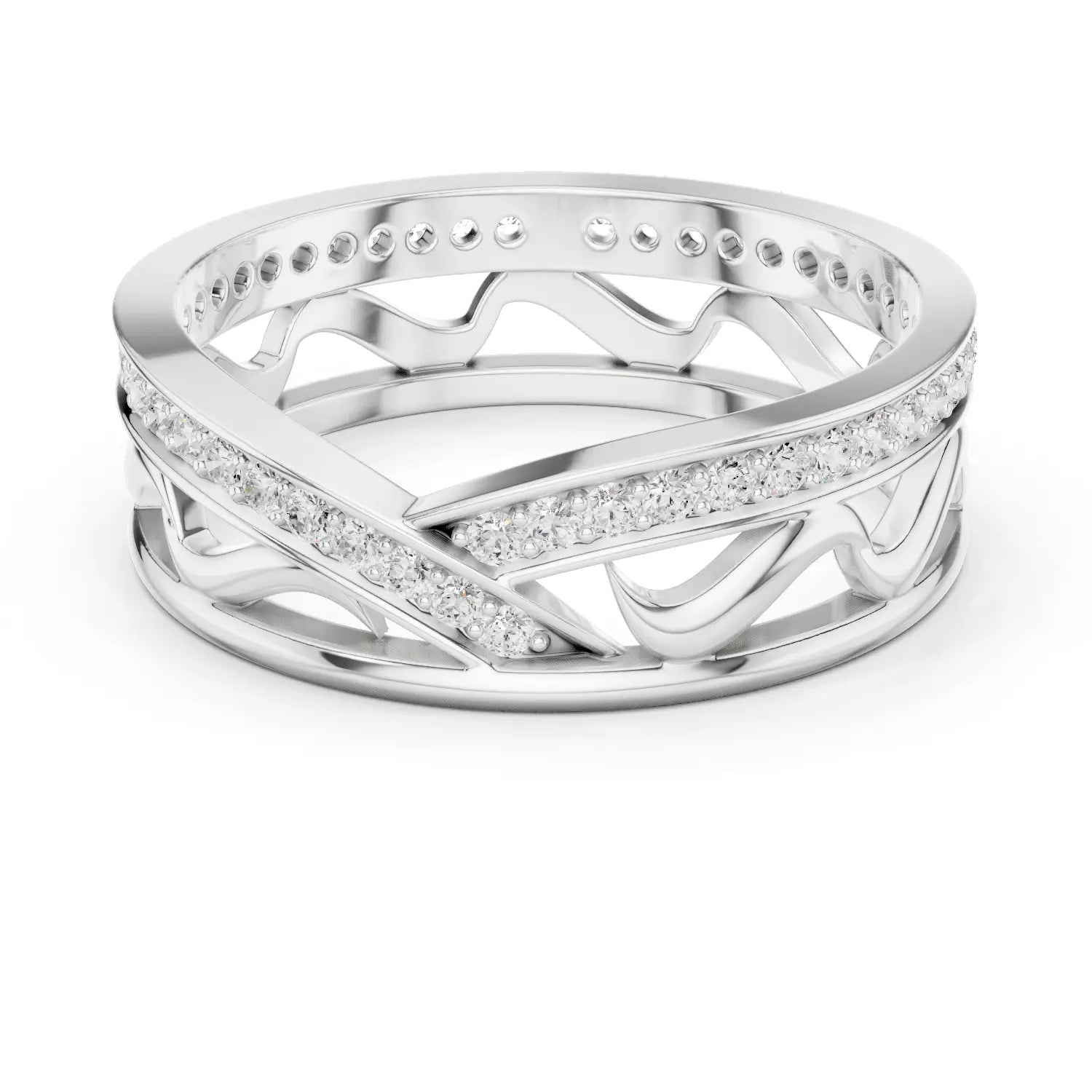 Top View: Round Diamond Ring with Pave Setting in 14k White Gold - Lab Grown - Driona Jewels