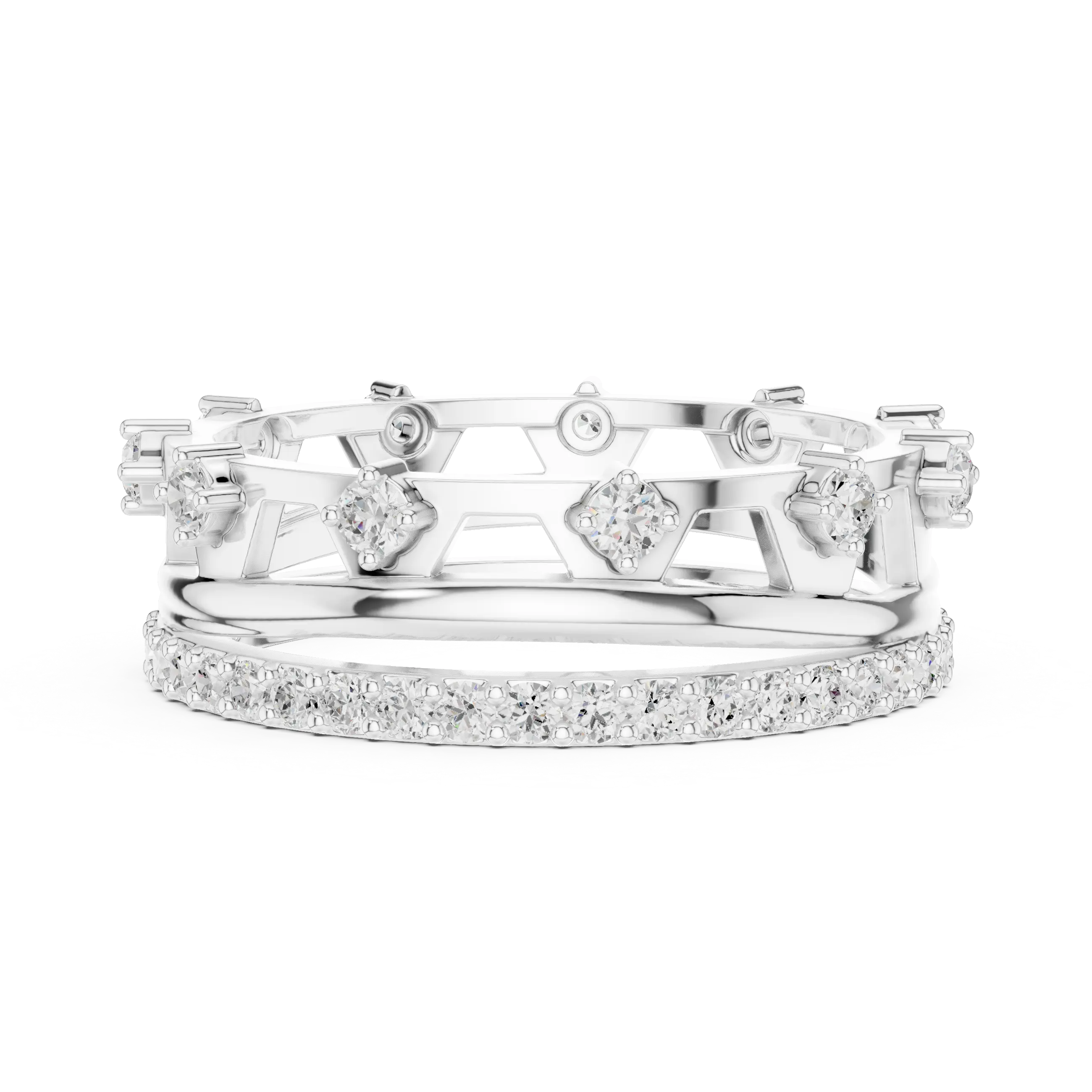 Top View: Round Diamond Ring with Pave Setting in 14k White Gold - Lab Grown - Driona Jewels