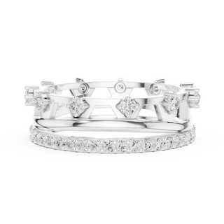 Top View: Round Diamond Ring with Pave Setting in 14k White Gold - Lab Grown - Driona Jewels