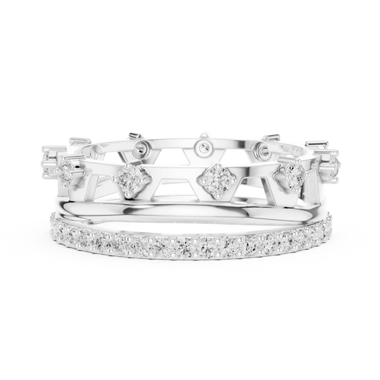 Top View: Round Diamond Ring with Pave Setting in 14k White Gold - Lab Grown - Driona Jewels