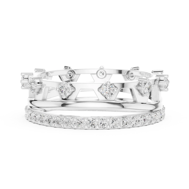 Top View: Round Diamond Ring with Pave Setting in 14k White Gold - Lab Grown - Driona Jewels