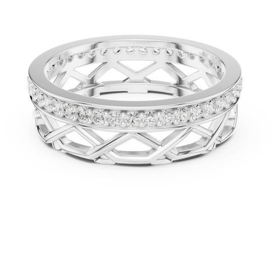 Top View: Round Diamond Ring with Pave Setting in 14k White Gold - Lab Grown - Driona Jewels
