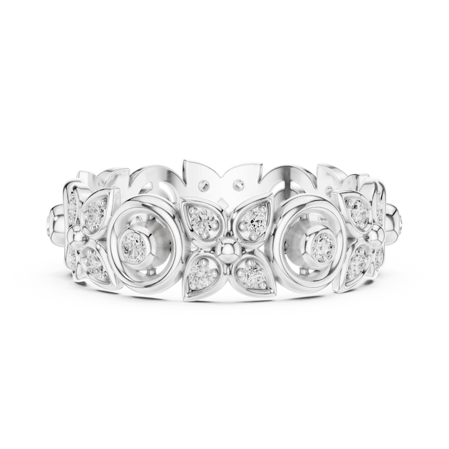 Top View: Round Diamond Ring with Pave Setting in 14k White Gold - Lab Grown - Driona Jewels