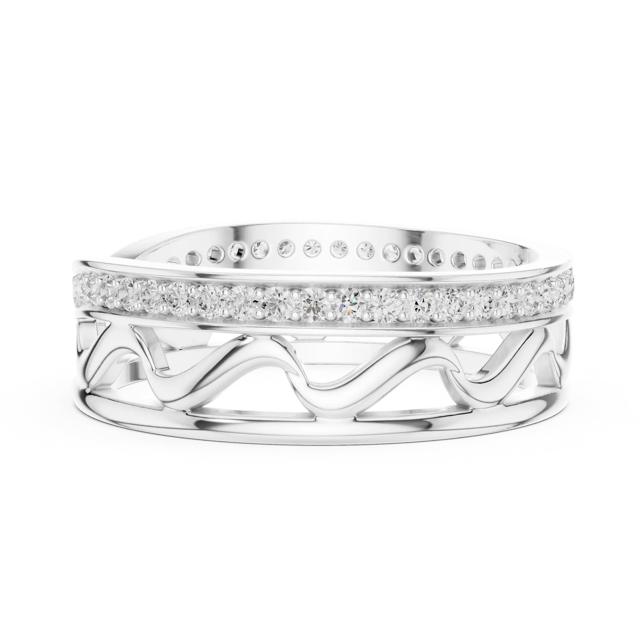 Top View: Round Diamond Ring with Pave Setting in 14k White Gold - Lab Grown - Driona Jewels