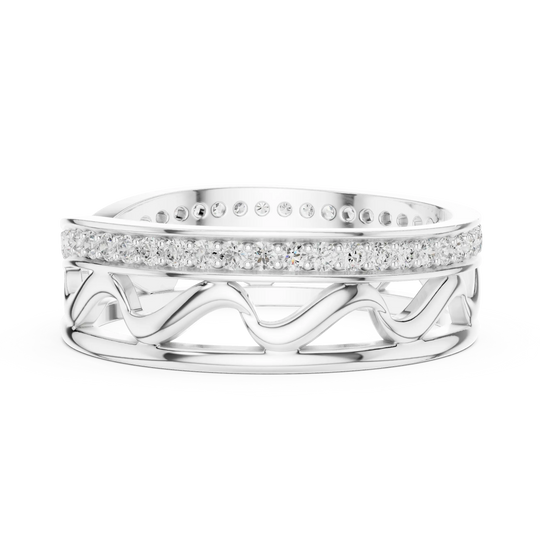 Top View: Round Diamond Ring with Pave Setting in 14k White Gold - Lab Grown - Driona Jewels