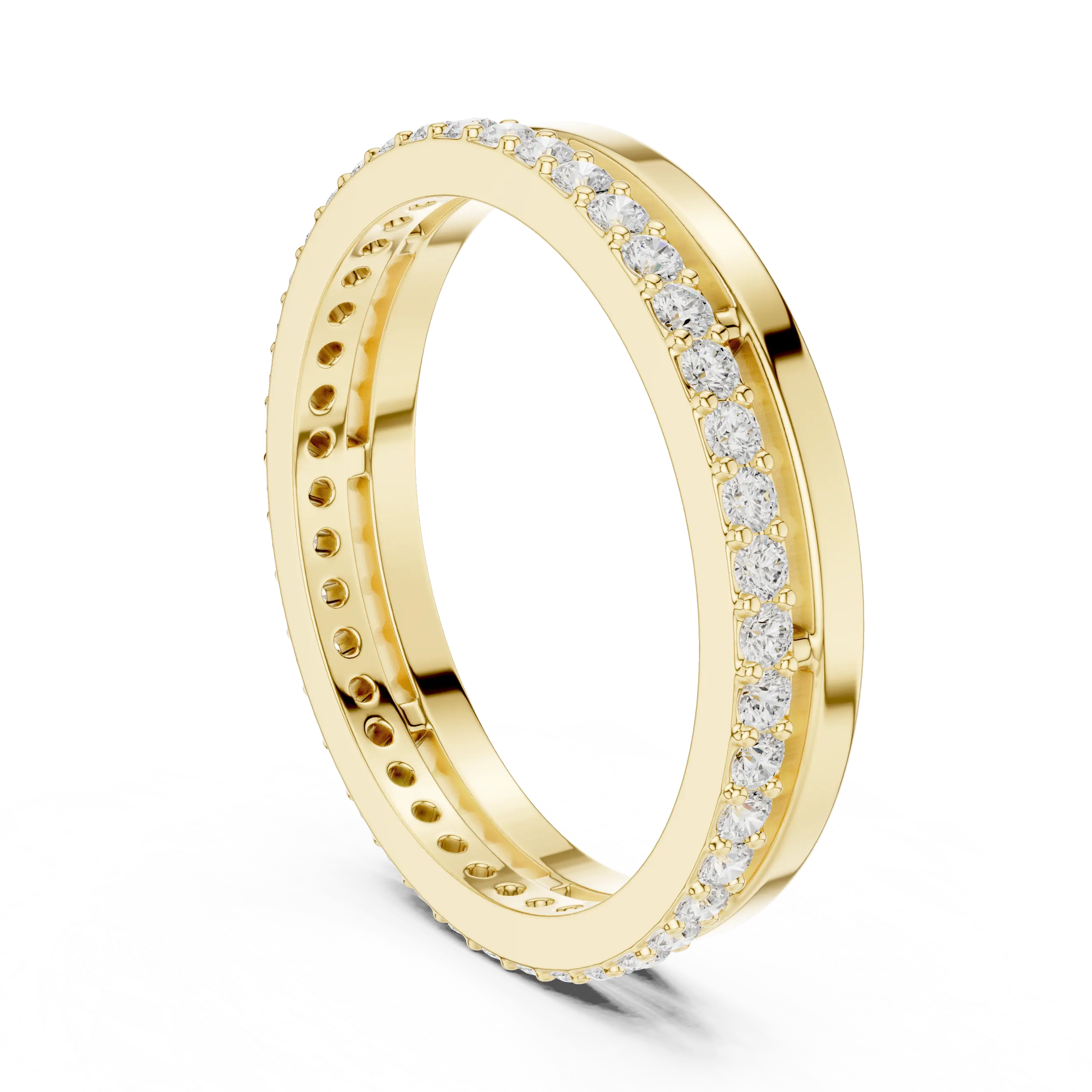 Band Detail: Round Diamond Ring with Pave Setting in 14k Yellow Gold - Lab Grown - Driona Jewels