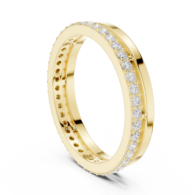 Band Detail: Round Diamond Ring with Pave Setting in 14k Yellow Gold - Lab Grown - Driona Jewels