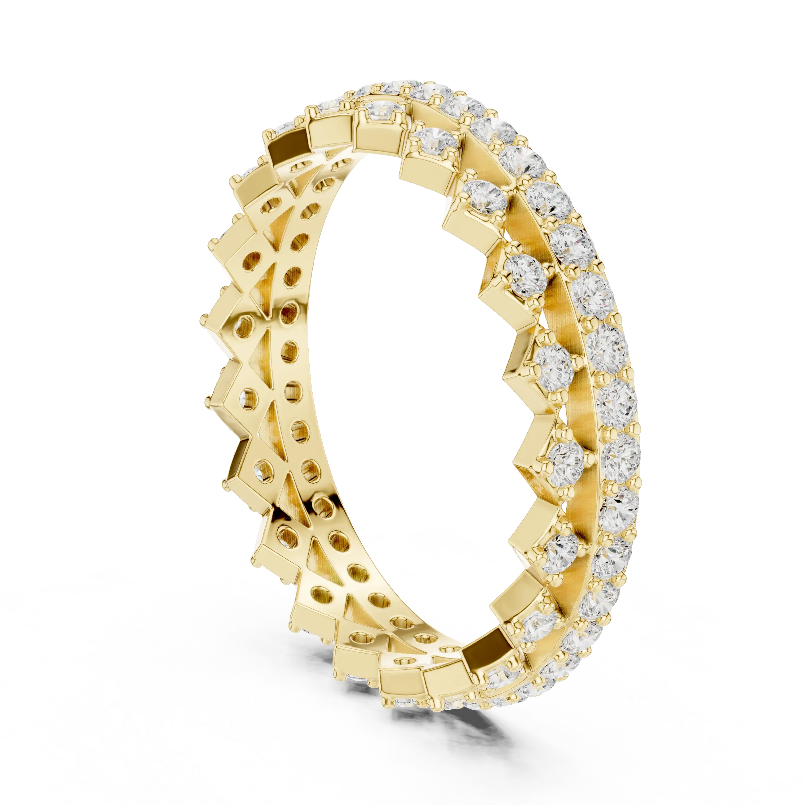 Band Detail: Round Diamond Ring with Pave Setting in 14k Yellow Gold - Lab Grown - Driona Jewels