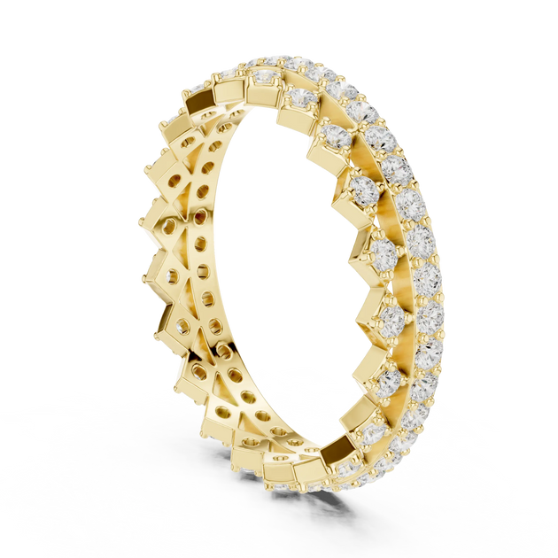 Band Detail: Round Diamond Ring with Pave Setting in 14k Yellow Gold - Lab Grown - Driona Jewels