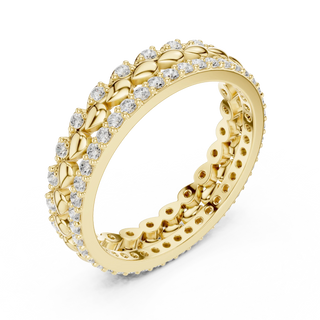 Band Detail: Round Diamond Ring with Pave Setting in 14k Yellow Gold - Lab Grown - Driona Jewels