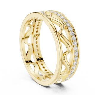 Band Detail: Round Diamond Ring with Pave Setting in 14k Yellow Gold - Lab Grown - Driona Jewels