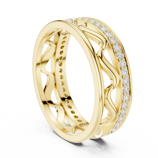 Band Detail: Round Diamond Ring with Pave Setting in 14k Yellow Gold - Lab Grown - Driona Jewels