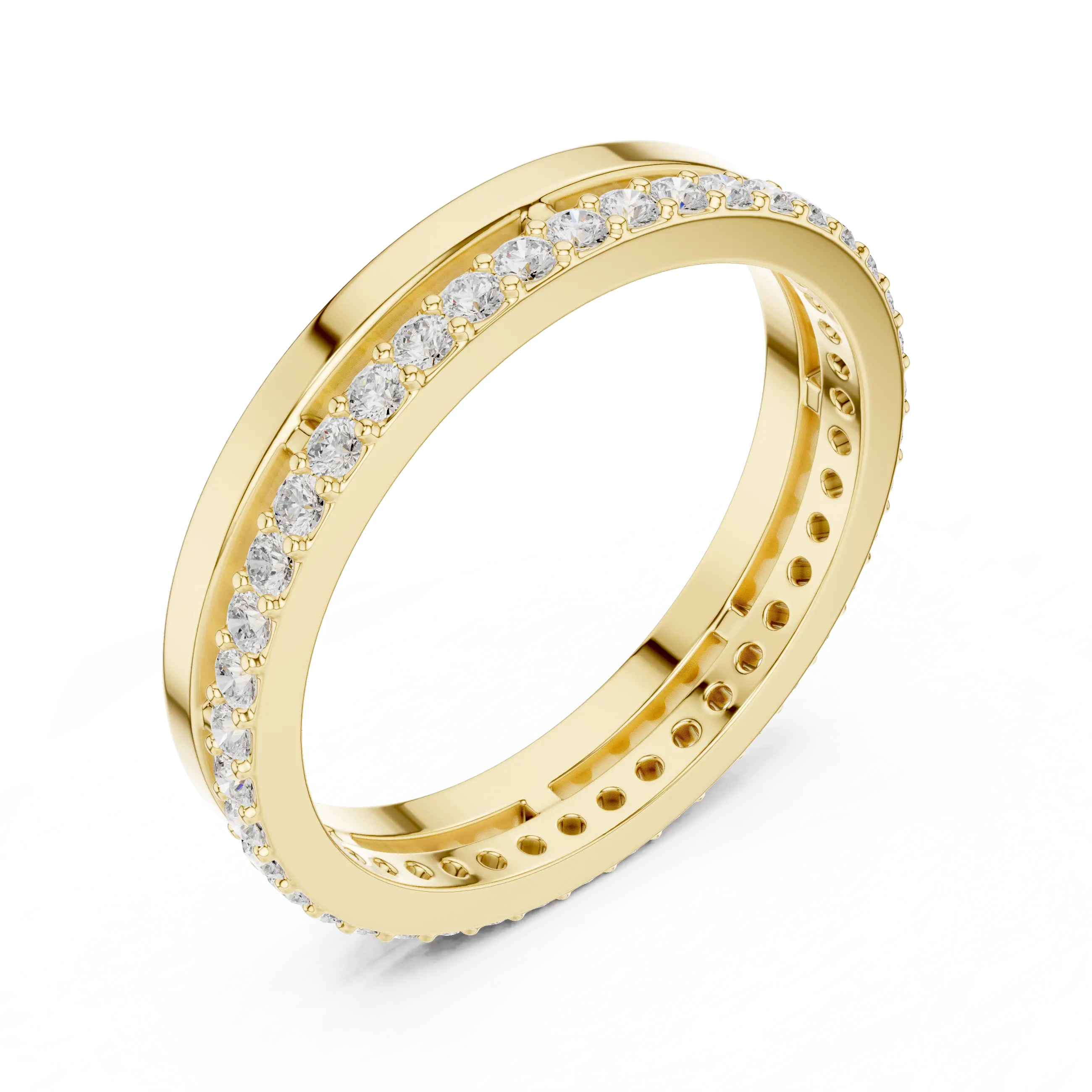 Band Detail: Round Diamond Ring with Pave Setting in 14k Yellow Gold - Lab Grown - Driona Jewels