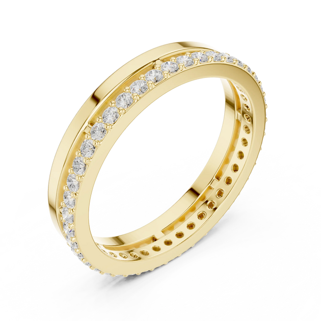 Band Detail: Round Diamond Ring with Pave Setting in 14k Yellow Gold - Lab Grown - Driona Jewels