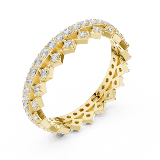 Band-Detail: Round Diamond Ring with Pave Setting in 14k Yellow Gold - Lab Grown - Driona Jewels