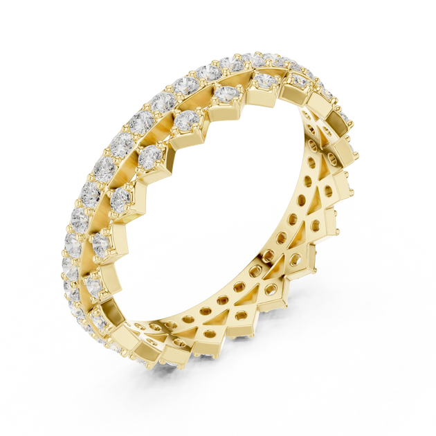 Band-Detail: Round Diamond Ring with Pave Setting in 14k Yellow Gold - Lab Grown - Driona Jewels