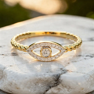 Close-up: Round Diamond Ring with Pave Setting in 14k Yellow Gold - Lab Grown - Driona Jewels