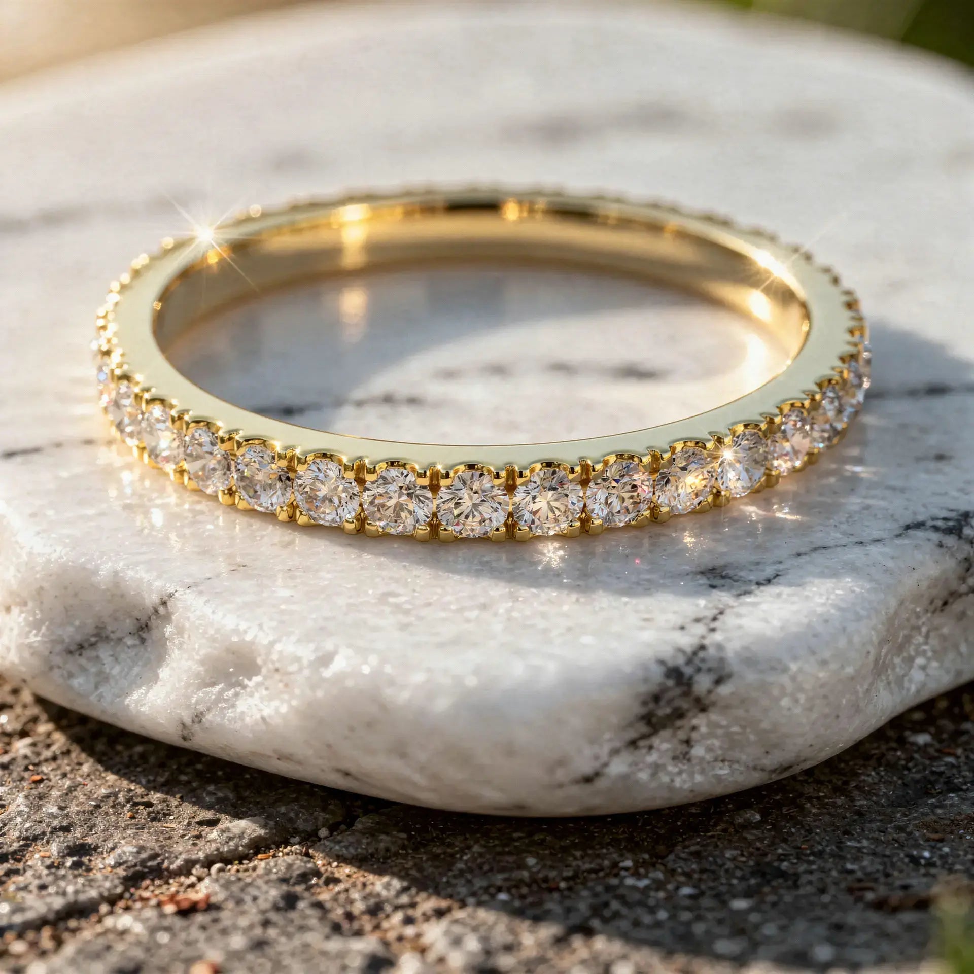 Close-up: Round Diamond Ring with Pave Setting in 14k Yellow Gold - Lab Grown - Driona Jewels