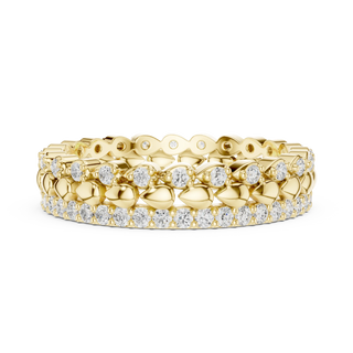 Flat-Lay: Round Diamond Ring with Pave Setting in 14k Yellow Gold - Lab Grown - Driona Jewels