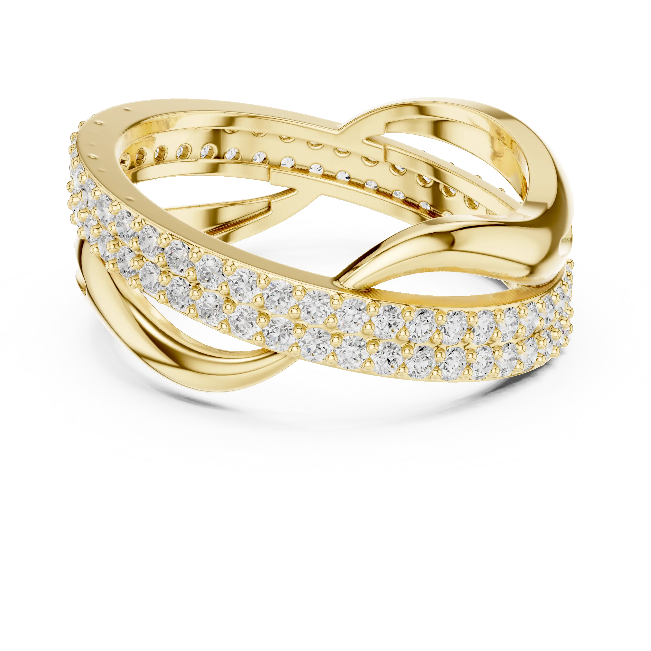 Flat Lay: Round Diamond Ring with Pave Setting in 14k Yellow Gold - Lab Grown - Driona Jewels