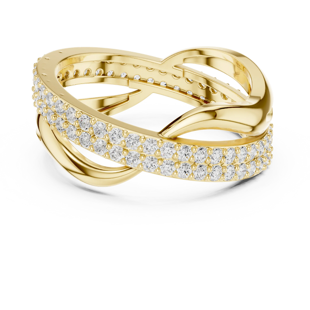 Flat Lay: Round Diamond Ring with Pave Setting in 14k Yellow Gold - Lab Grown - Driona Jewels