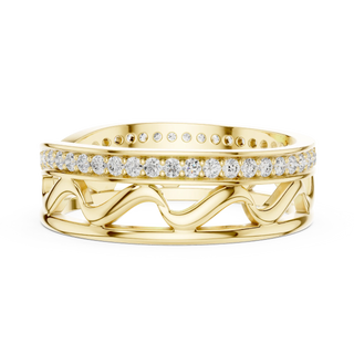 Flat Lay: Round Diamond Ring with Pave Setting in 14k Yellow Gold - Lab Grown - Driona Jewels