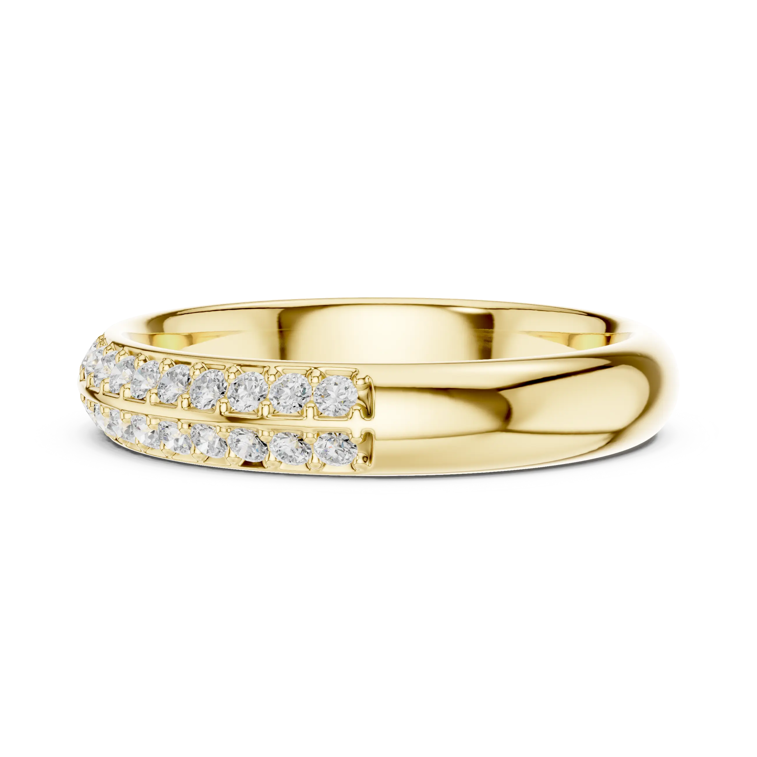 Front-view: Round Diamond Ring with Pave Setting in 14k Yellow Gold - Lab Grown - Driona Jewels
