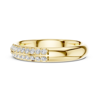 Front-view: Round Diamond Ring with Pave Setting in 14k Yellow Gold - Lab Grown - Driona Jewels