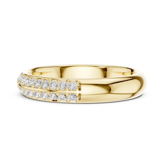 Front-view: Round Diamond Ring with Pave Setting in 14k Yellow Gold - Lab Grown - Driona Jewels