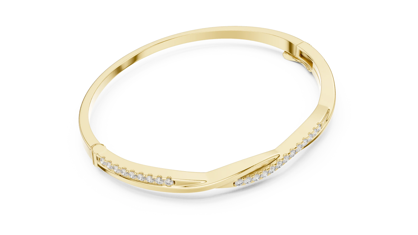 Front-View: Round Diamond Ring with Pave Setting in 14k Yellow Gold - Lab Grown - Driona Jewels